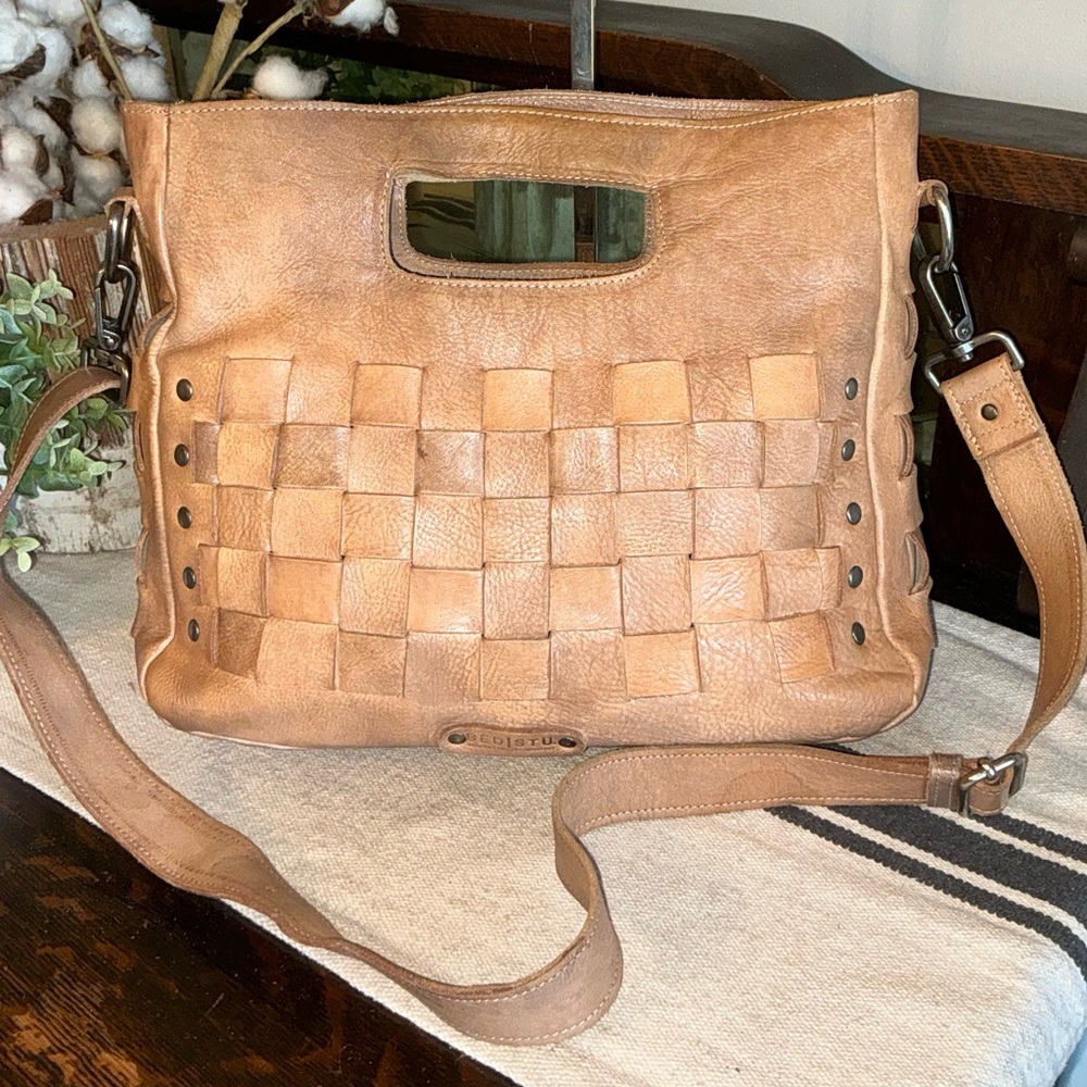 Bed Stu Orchid Leather Satchel Handbag Crossbody Bag Taupe Driftwood MSRP $280 - Picture 2 of 14